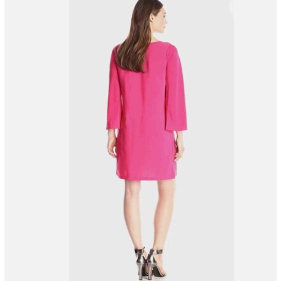 Donna Ricco Womens 6 Slit Sleeve Crepe Fuchsia Bright Pink Mini Shift Dress - Picture 4 of 10